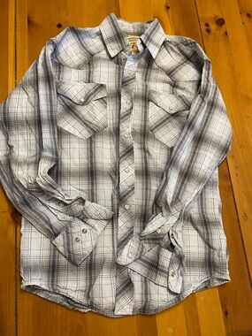 Men's Gray Plaid Button-Down Shirt - Casual Long Sleeve
